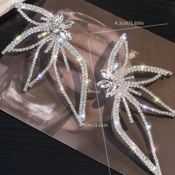 🎀All Over Rhinestone Leafy Earring - Picture 7 of 9